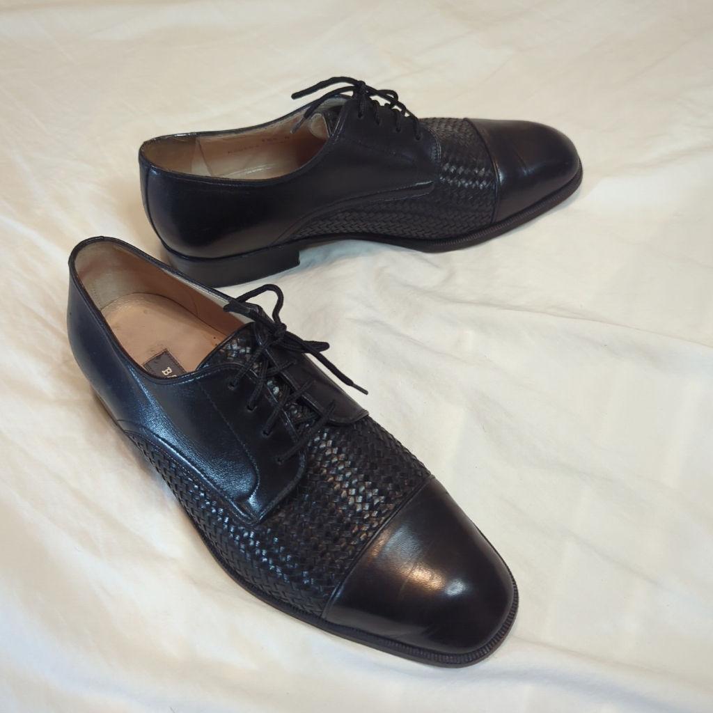 Bally Rogers Black 10.5 D Woven Leather Cap Toe Oxford Dress Shoe Men's Italy